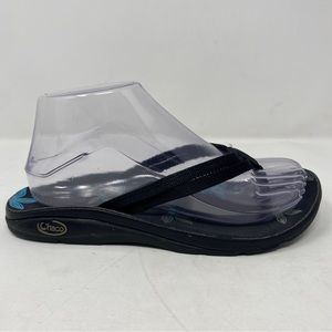 Chaco Sandals Womens Size 7 Black Blue Floral Flip flop Thong Flat Slip On Shoes